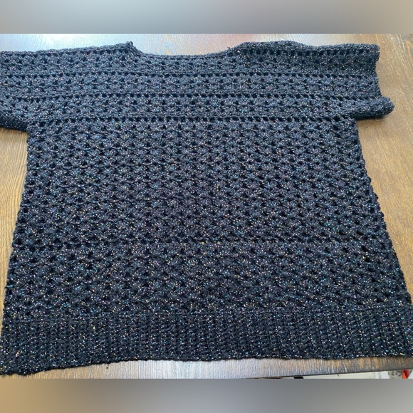 Super Sparkly Glittery Black Handmade Crochet Sweater Top Size Large - Picture 8 of 9